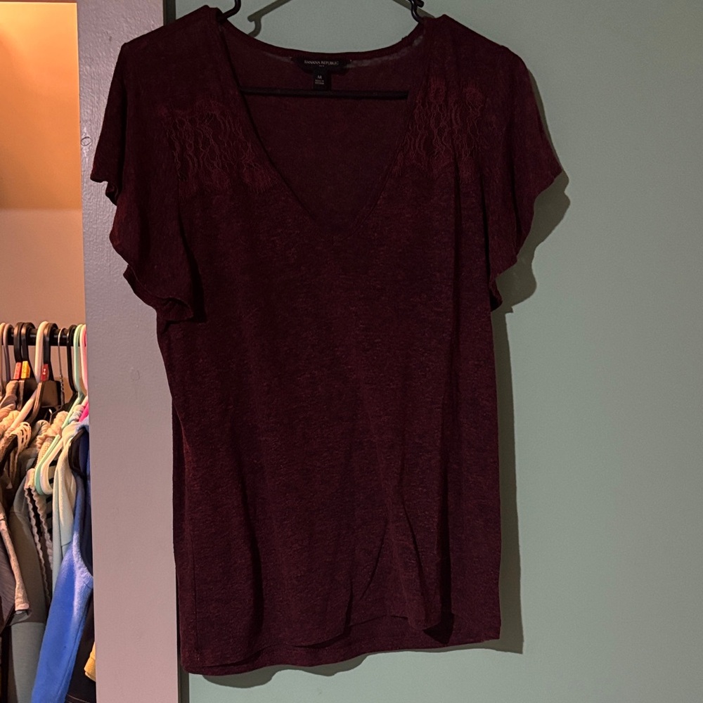 Banana Republic Burgundy V-Neck Blouse